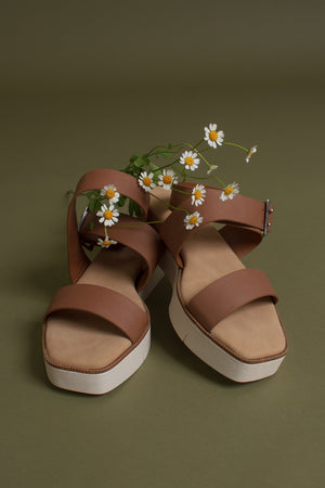 Ankle strap, wedge sandal, in tan. Image 2