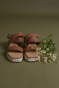 Ankle strap, wedge sandal, in tan. Image 4