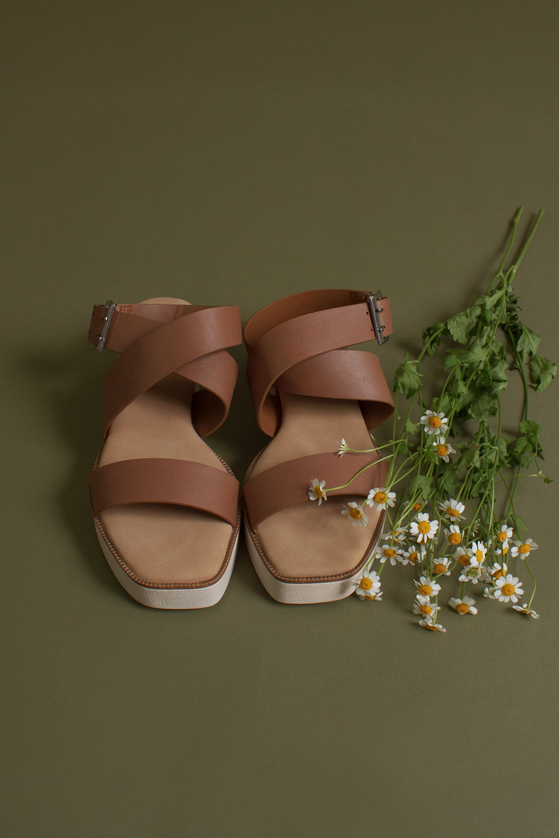 Ankle strap, wedge sandal, in tan. Image 5
