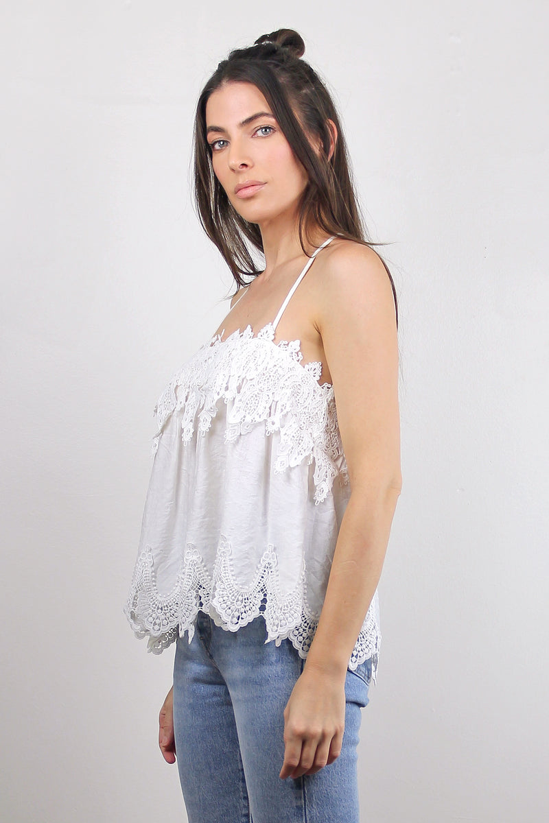 White camisole with scalloped lace detail. Image 2