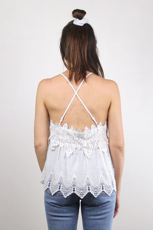 White camisole with scalloped lace detail. Image 3
