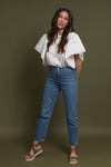 Ruffle sleeve tee shirt, in white. Image 11