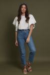 Ruffle sleeve tee shirt, in white. Image 16