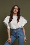 Ruffle sleeve tee shirt, in white. Image 5