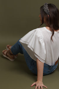 Ruffle sleeve tee shirt, in white. Image 7