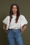 Ruffle sleeve tee shirt, in white. Image 8
