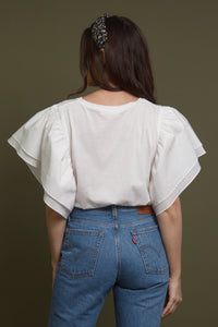 Ruffle sleeve tee shirt, in white. Image 9