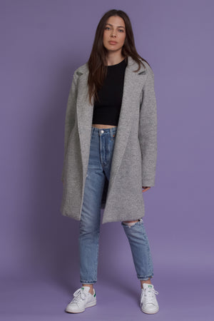 Oversized blazer style wool coat, in heather grey. Image 12