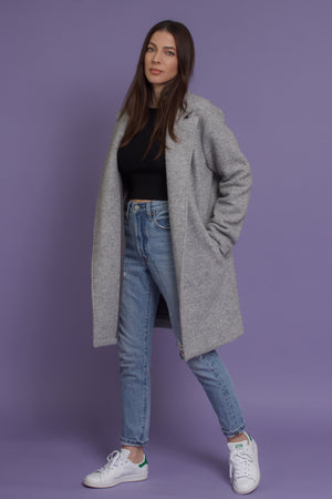 Oversized blazer style wool coat, in heather grey. Image 3