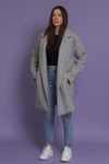 Oversized blazer style wool coat, in heather grey. Image 4