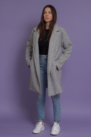 Oversized blazer style wool coat, in heather grey. Image 4