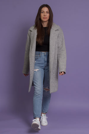 Oversized blazer style wool coat, in heather grey. Image 6