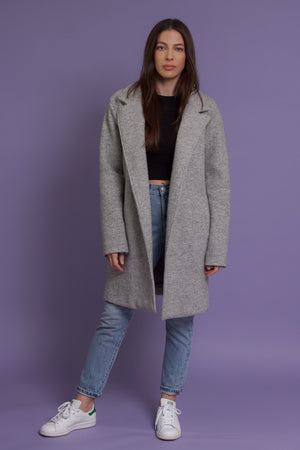 Oversized blazer style wool coat, in heather grey. Image 9