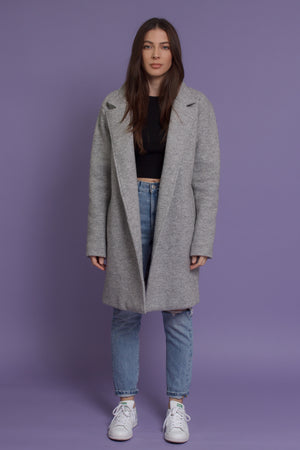 Oversized blazer style wool coat, in heather grey.