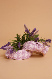 Woven straw headband with knot top, in lilac. Image 10